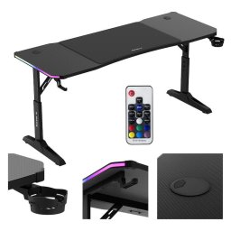 Birou gaming Huzaro, Hero 4.6, dimensiuni 160 x 60, inaltime reglabila 56–79 cm, include mousepad 80 x 56,5 cm, 2 intrari pentru cabluri, Negru RGB