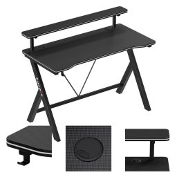 Birou gaming Huzaro Hero 1.9, raft pentru monitor, cadru din otel, carlig practic, sarcina pana la 75 kg, 120x60 cm, Negru