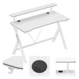 Birou gaming Huzaro Hero 1.9, raft pentru monitor, cadru din otel, carlig practic, sarcina pana la 75 kg, 120x60 cm, Alb