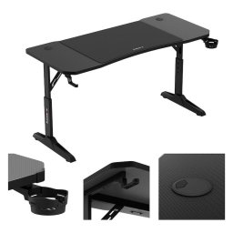 Birou gaming Huzaro, Hero 3.6, 140 x 60 x 56–79 cm, inclusiv mousepad 80 x 56,5 cm, 2 intrari pentru cabluri, Negru