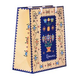 Punga premium medie de cadou - model Covor Oltenesc - 21x24x10 cm