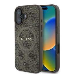 Husa Husa pentru iPhone 16 - Guess 4G Ring Classic Logo MagSafe (GUHMP16SG4GFRW) - Brown