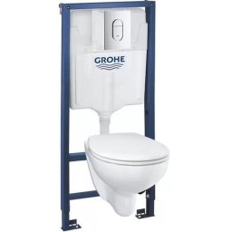 Promo GROHE Pachet rezervor incastrat Solido Rimless, Clapeta arena Cosmo, vas wc Bau Ceramic si capac, alb -39418000