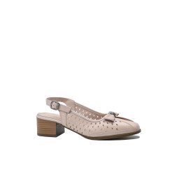 Pantofi decupați Anna Viotti roz pudră din piele naturală, cu perforații și fundiță GOR5675-40 EU