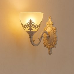 Aplica De Perete Vintage, Finisaj Alb-Auriu, Design Ornamental Clasic, 1 X E27, L220X220X230Mm