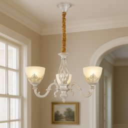 Candelabru Vintage Cu 3 Brate, Finisaj Alb Antichizat (Wh), Design Ornamental Cu Abajururi Mate, 3 X E27, Ø550 × H550 Mm