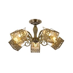 Candelabru Vintage Cu 5 Brate, Finisaj Bronz Antic, 3 X E27, Ø640 × H300 Mm