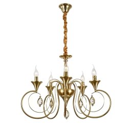 Candelabru Cu 5 Brate, Finisaj Cupru Antic, Design Clasic Cu Cristale Decorative, 5 X E14, Ø450 × H430 Mm