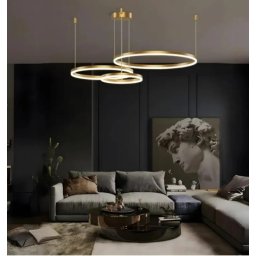 Pendul Led Suspendat Cu 3 Inele, 200W, 2800–6500K,Telecomanda, Design Modern Aurit Mat - A16/40+60+80 Fg