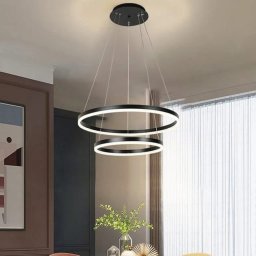 Pendul Led Suspendat Cu 2 Cercuri Suspendate, 140W, 3000K–6500K,Telecomanda, Finisaj Cafeniu Inchis, Ø500Xh1500 Mm