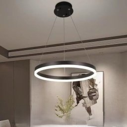 Pendul Led Cu Telecomanda, Inele Negre, 44W, Lumina Reglabila 3000K–6500K, 715X500X105 Mm