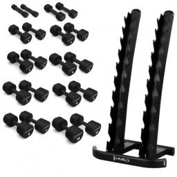Set gantere poliuretan HMS HPT 2 x 1 - 10 KG (110 KG) + suport STR37