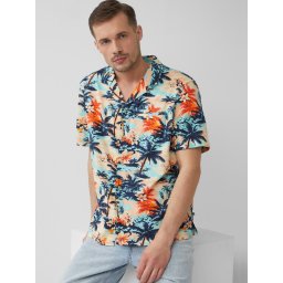 s.Oliver Camasa barbati cu maneca scurta si imprimeu tropical, Regular fit, Multicolor (SELECTATI MARIMEA: XL)