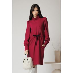 Rochie DY Fashion smart-casual din jerse fucsia cu snur in talie