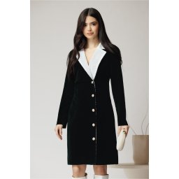 Rochie DY Fashion eleganta din catifea verde tip sacou cu rever din paiete