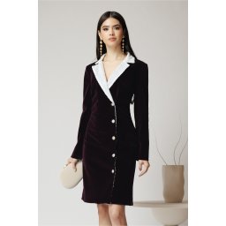 Rochie DY Fashion eleganta din catifea mov tip sacou cu rever din paiete