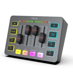 Consola DJ Mixer Fifine Sound Card SC3 Black USB cu RGB XLR 2 - canal