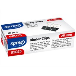 Clipsuri metalice SPREE, 25 mm, negru, 12 bucati/cutie