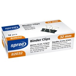 Clipsuri metalice SPREE, 32 mm, negru, 12 bucati/cutie
