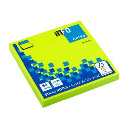 Notes adeziv 75 x 75 mm, 80 file briliant, Info Notes, verde