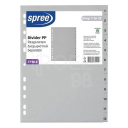 Separatoare SPREE, gri, index 1-12, A4, plastic