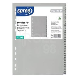 Separatoare SPREE, gri, index 1-31, A4, plastic