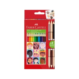 Creioane colorate triunghiulare și bicolore piele Children of the World Faber-Castell 12 + 3