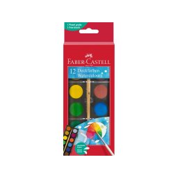 Acuarele pastilă 24 mm + pensulă Faber-Castell, 12 culori/set
