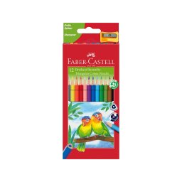 Creioane colorate triunghiulare + ascuțitoare eco Faber-Castell, 12 culori/set