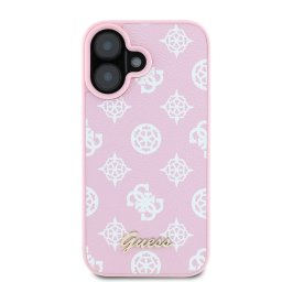 Husa silicon iPhone 16 Plus Guess - Peony Script MagSafe (GUHMP16MPGPYSP) Pink