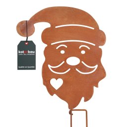 Figurină cap de moș crăciun ornament metal grădină rugină