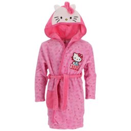 Halat baie cu gluga si urechi fleece coral Hello Kitty Pinky