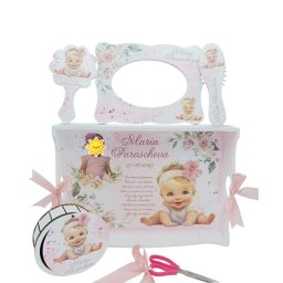 Set Tăviță Moț (turtă), Bebelușa, model personalizat cu fotografie, set 6 piese - FEIS510011