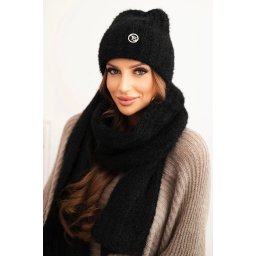 Kesi Women's set hat and long scarf made of soft yarn black