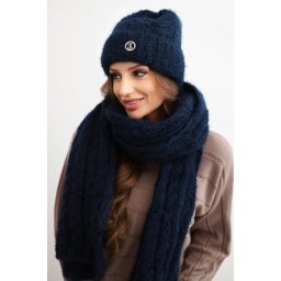 Kesi Women's set hat and scarf ribbed with decoration navy blue