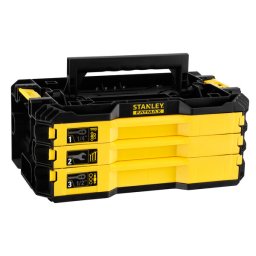 Kit 3 sertare 126 piese STANLEY FATMAX FMMT98107-1, 1/4 si 1/2 inch, conectivitate PRO-STACK , clichet bi-material 120 dinti, tubulare lungi, chei fixe, design durabil, maner pliabil,