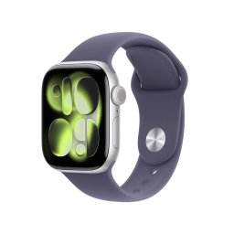 Smartwatch Apple Watch 11 GPS + Cellular, 46mm, Carcasa Silver Aluminium, Bratara Purple Fog Sport Band - M/L