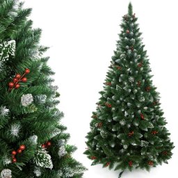 Brad Artificial de Craciun Holly cu Conuri Naturale, Fructe Holly si Cristale de Zapada pe Varfuri 220cm