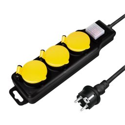 PRELUNGITOR LOGILINK, Schuko x 3, conectare prin Schuko (T), cablu 1.5 m, 16 A, protectie stropire cu apa, negru/ galben, LPS253 (timbru verde 0.18 lei)