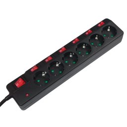 PRELUNGITOR LOGILINK, Schuko x 6, conectare prin Schuko (T), cablu 1.5 m, 16 A, protectie supratensiune, protectie copii, negru, LPS233 (timbru verde 0.18 lei)