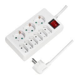 PRELUNGITOR LOGILINK, Schuko x 3 + Euro skt x 6, cablu 3G 1.5mm2, 230 V/16 A, 50 Hz, max. 3500 W, buton intrerupator iluminat, IP20, 1.5m, alb, LPS201 (timbru verde 0.8 lei)