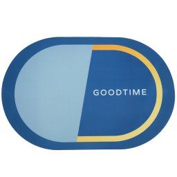 Covoras rotund pentru baie antiderapant Pufo Time, 58 x 38 cm, albastru