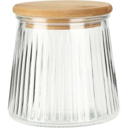 Borcan de sticlă cu capac din bambus și nervuri680 ml