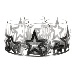 Sfeșnic de Advent cu sticlă Stea, metal, argintiu, argintiu