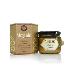 Lumânare organică Madurai Jasmine 200 g în sticlă nuanță chilimbar, alb