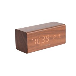 Ceas LED de masă Karlsson 5652DW, de design, cualarmă, 16 x 7 cm, maro