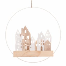 Decorație LED suspendată Case în cerc alb,diametru 28 cm