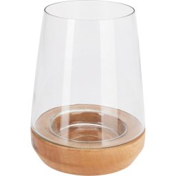 Sfeșnic pentru lumânări mici Modern, 19,5 x 15cm, lemn de mango, sticlă