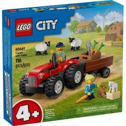 LEGO® City 60461 - Tractor de ferma rosu cu remorca si oi