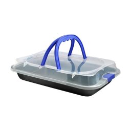 Tavă de copt TORO cu capac, 42 x 3,8 x 29 cm, negru/albastru